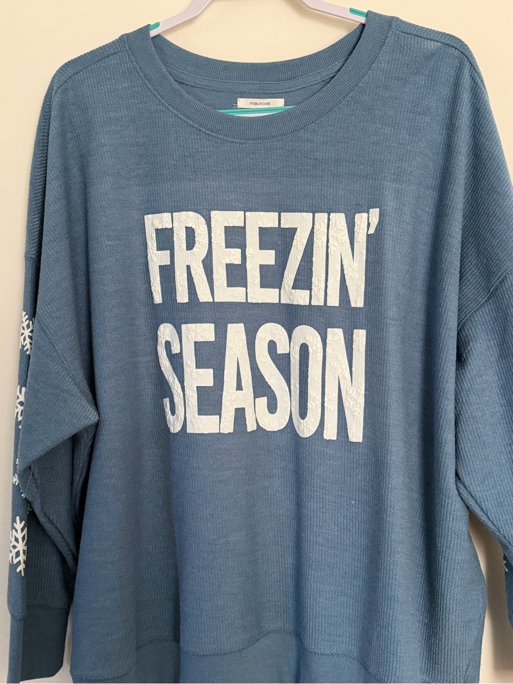 Maurices Blue 'FREEZIN' SEASON' Crewneck Sweater with White Print